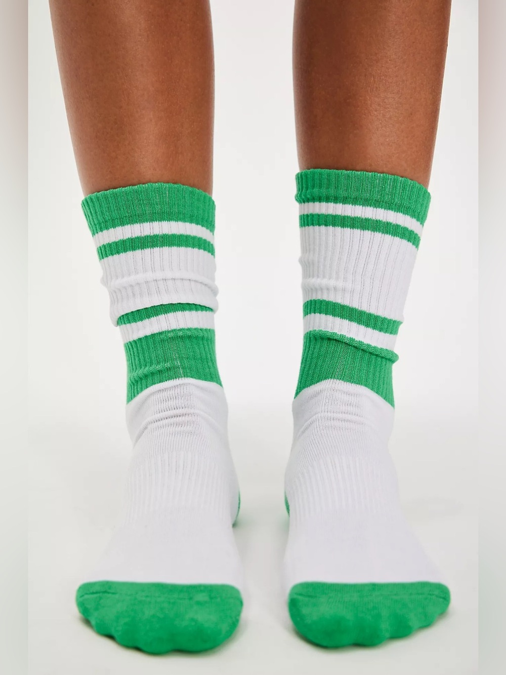 NWT Free People Spring Break Prep Socks ~ Green White ~ One Size - Picture 2 of 7